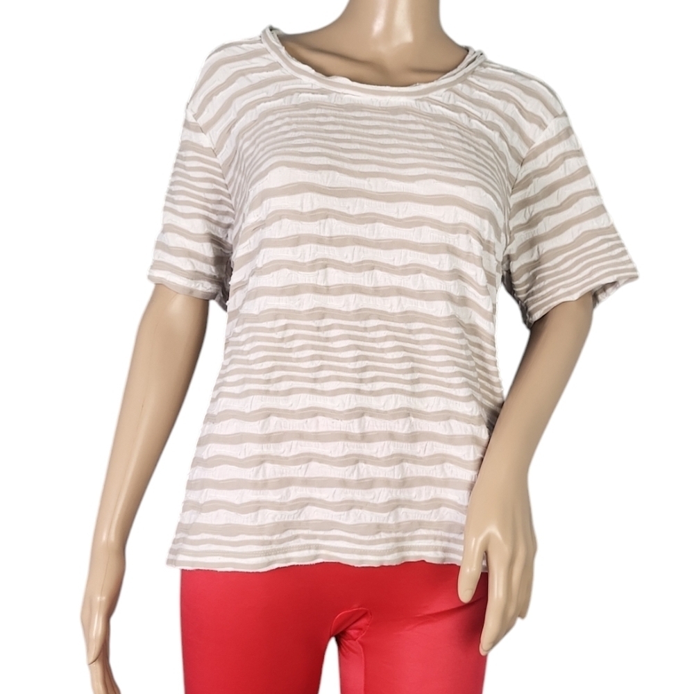 Lulu B Blouse Womens White Beige Striped Casual